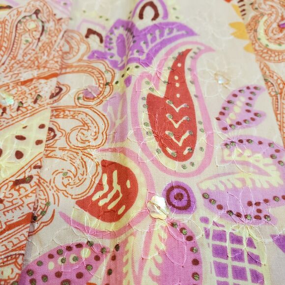 Vintage Y2K Express Sequin Pleated Skirt 8 Pink Paisley Floral Boho Fairy Fem - Picture 5 of 11